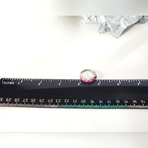 Red Ruby and White Baguette Diamonds Cocktail Ring on 925 Sterling Silver Womens - Picture 4 of 5